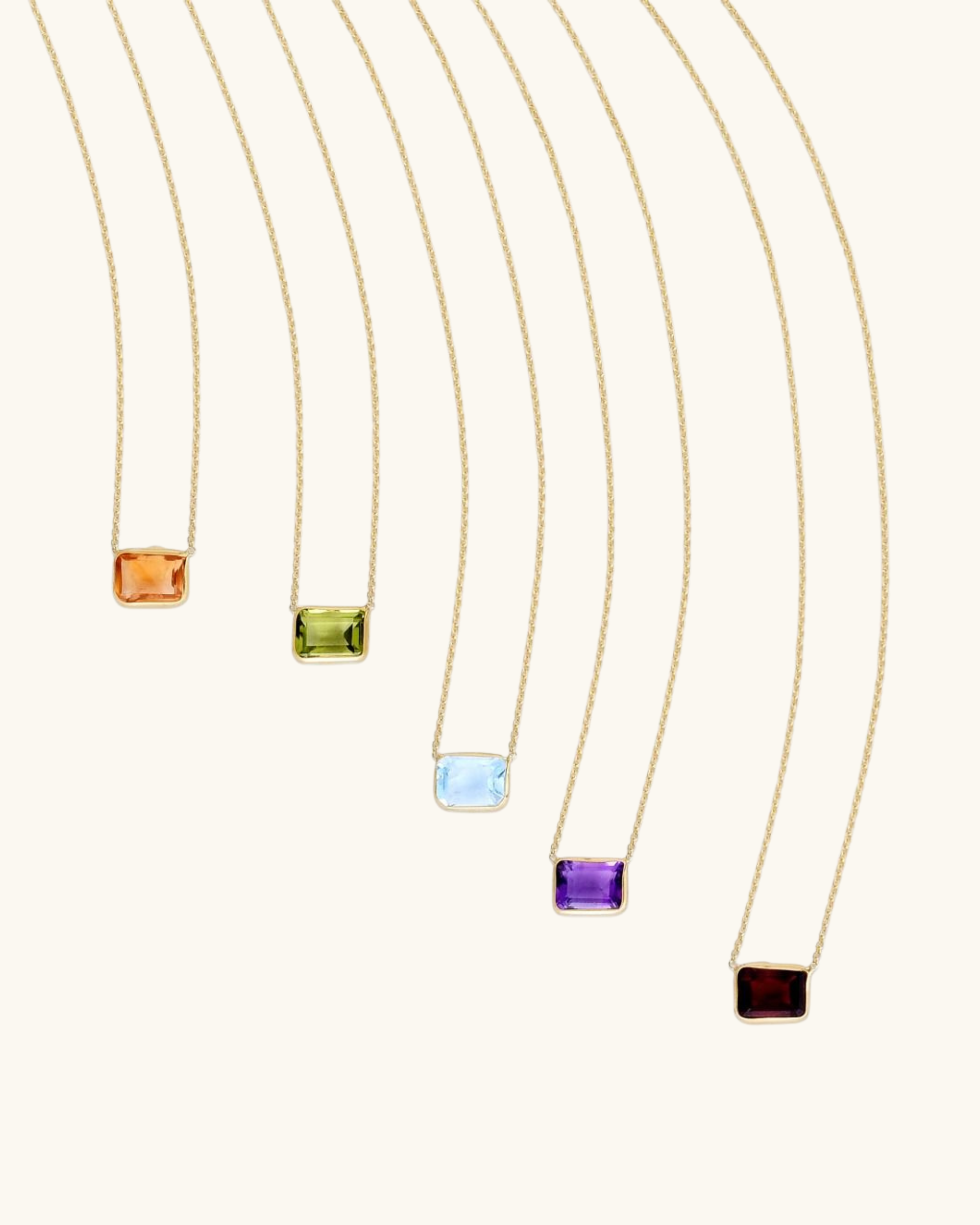 14K Gold Emerald Cut Birthstone Necklace