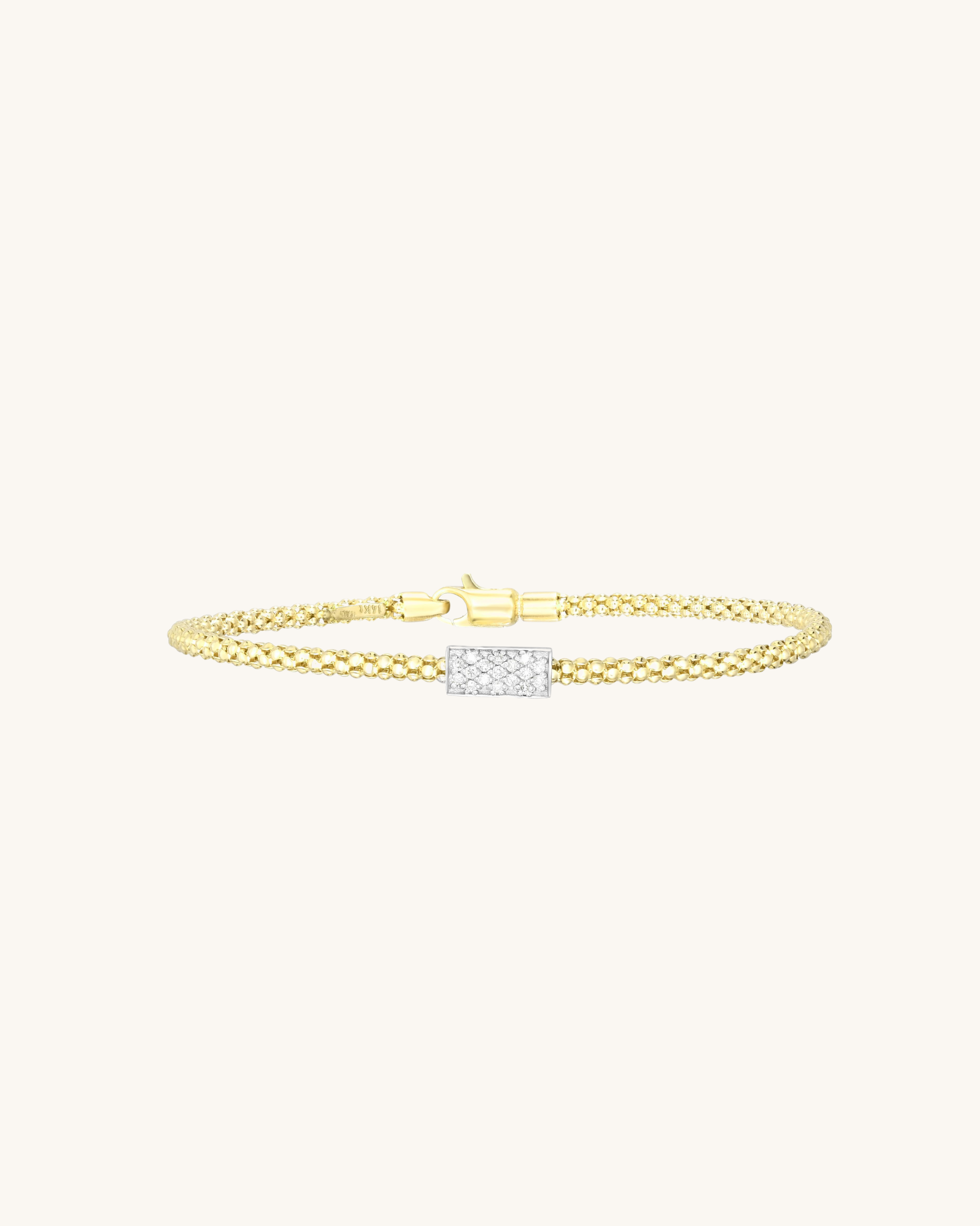 14K Gold Popcorn Short Diamond Bar Bracelet