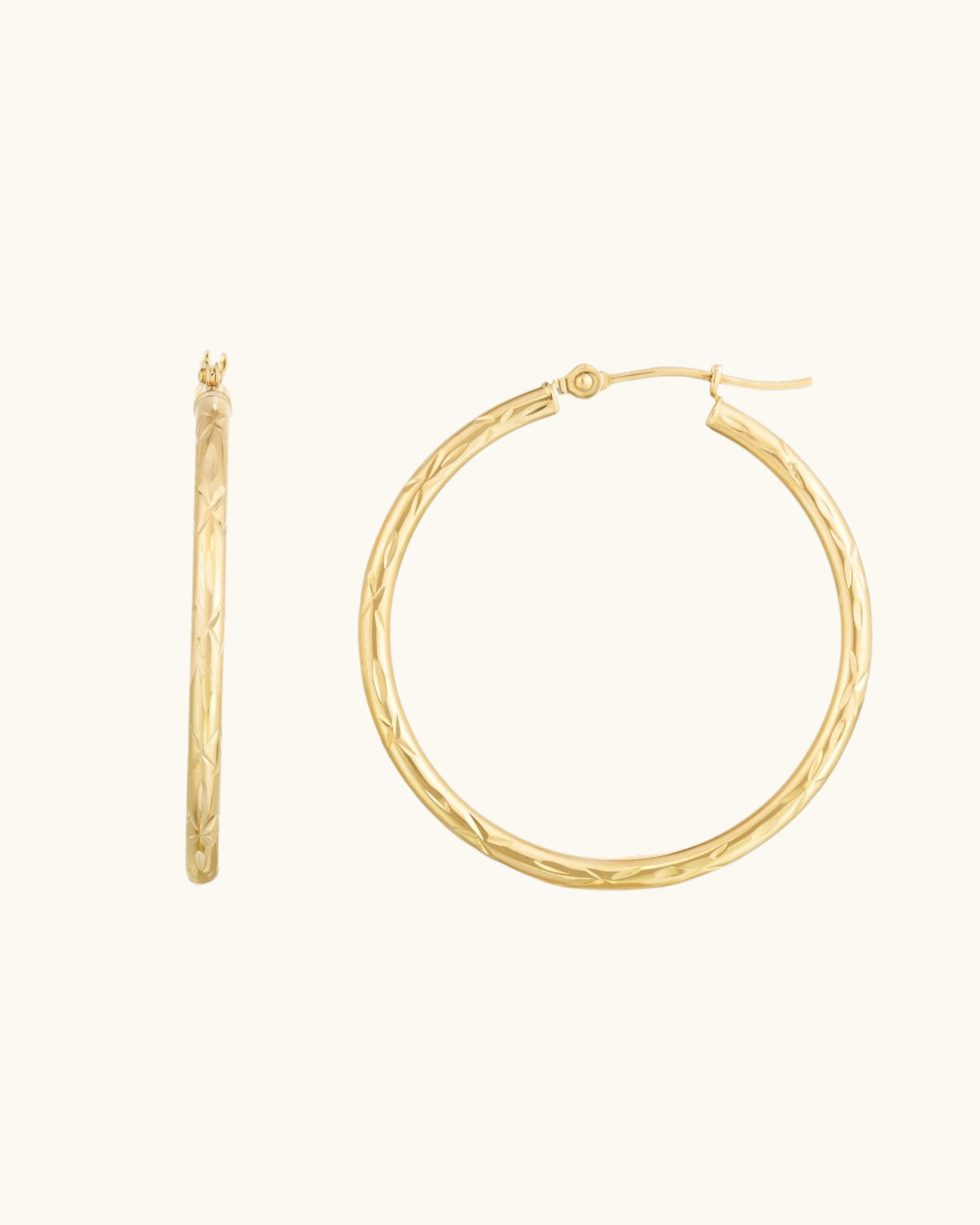 14K Round 2mm Diamond Cut Hoops