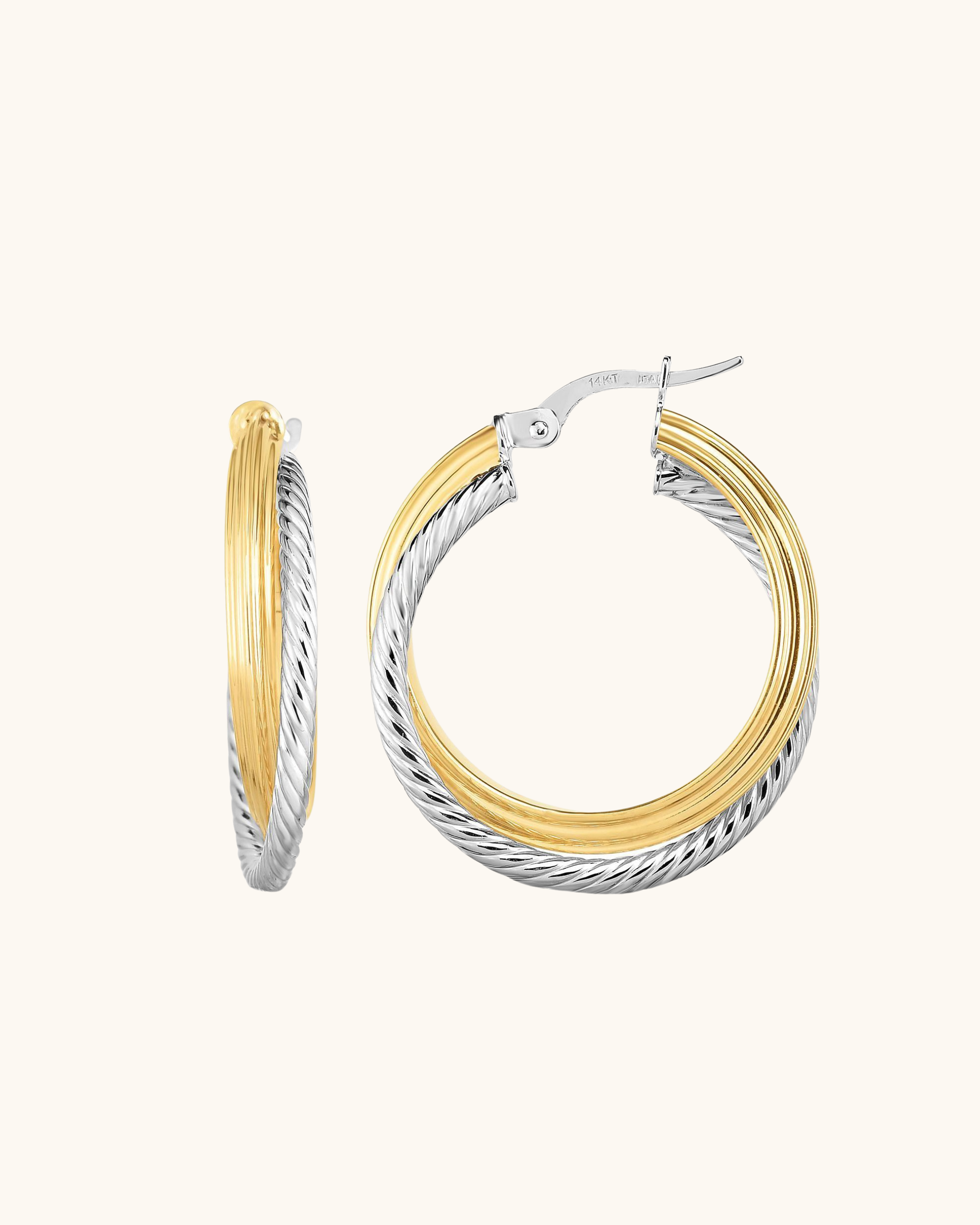 14K Two-tone Twisted Hoops