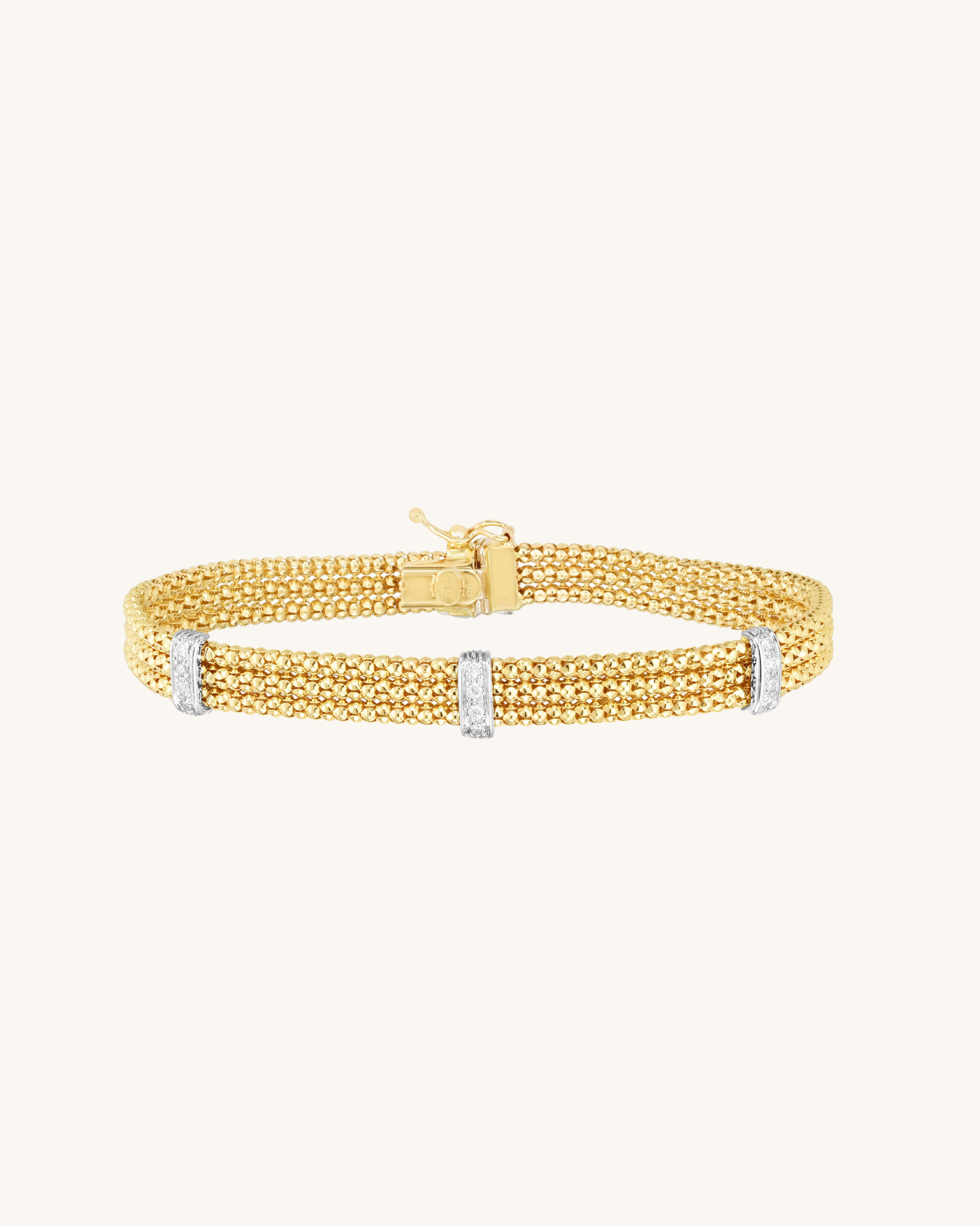 14K Gold Triple Row Popcorn Diamond Bracelet