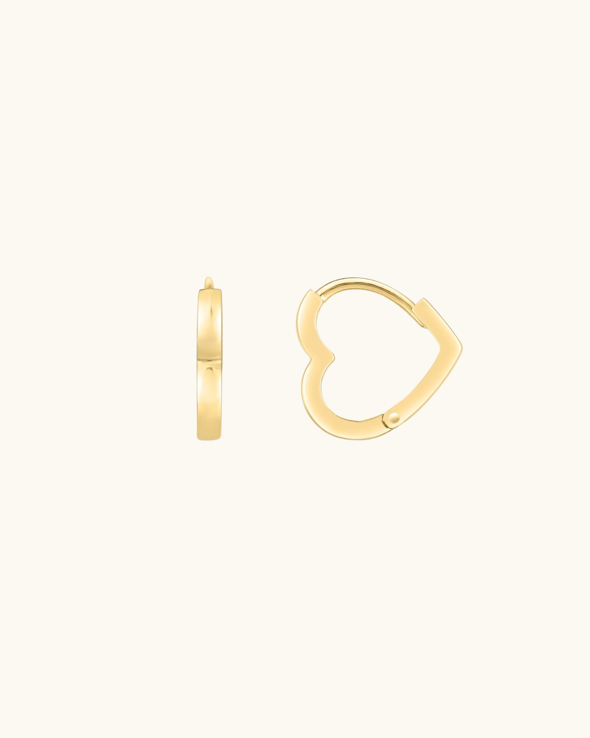 14K Heart Huggie Hoops