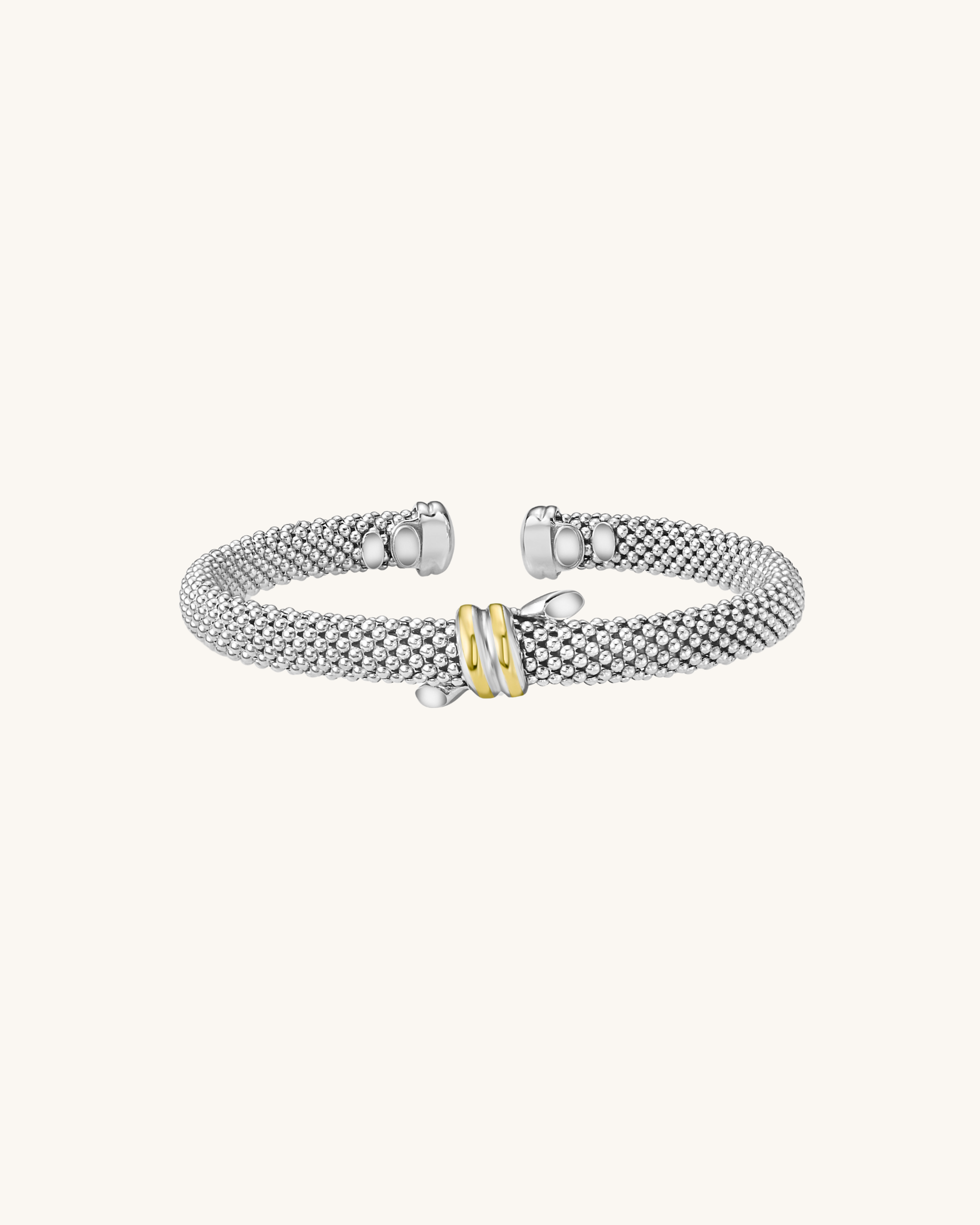 Silver & 18K Gold Popcorn Knot Cuff Bangle