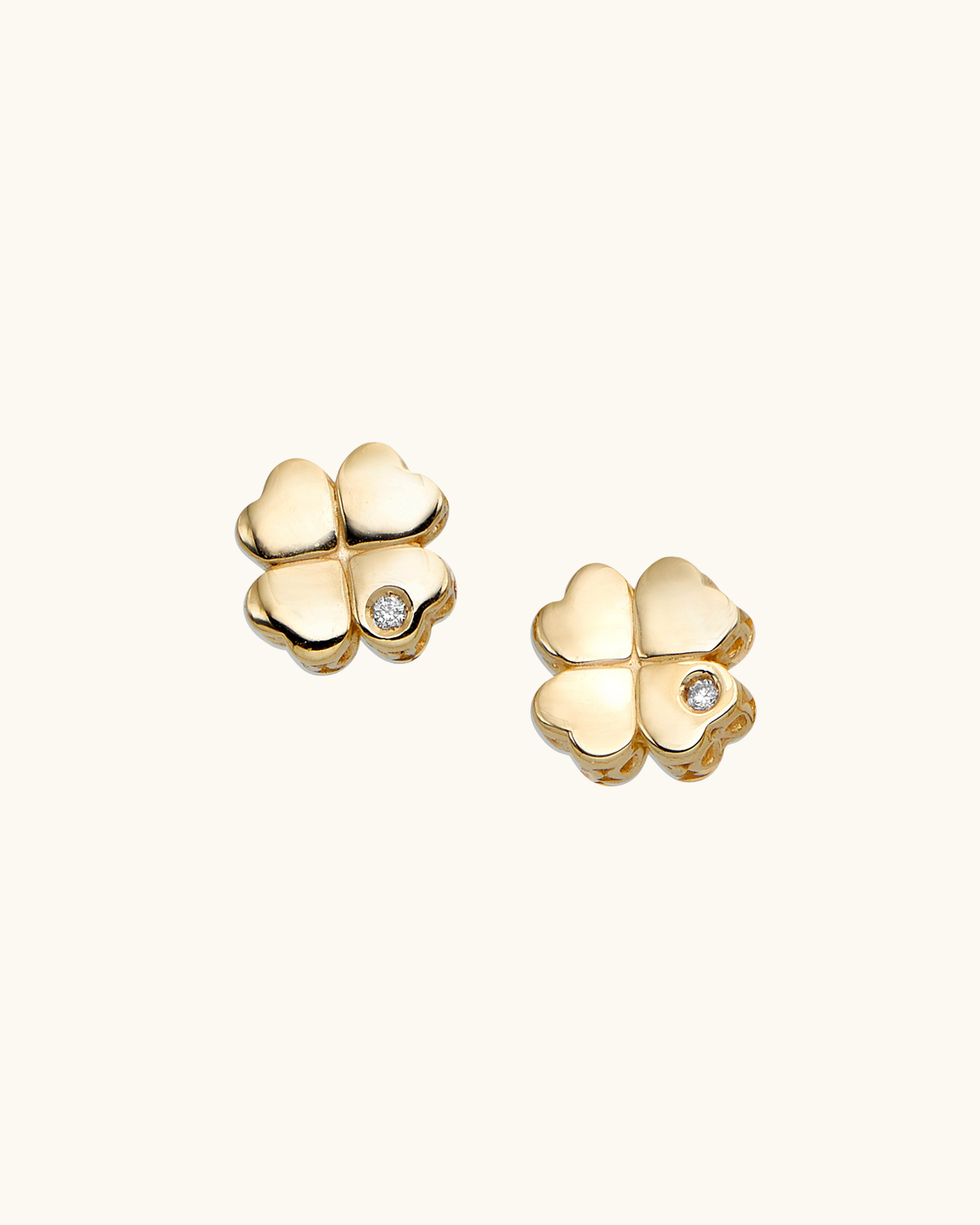 14K Gold .01ct Diamond Clover Stud Earring