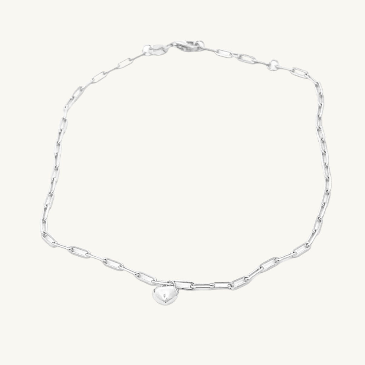 Paperclip Single Dangling Heart Anklet