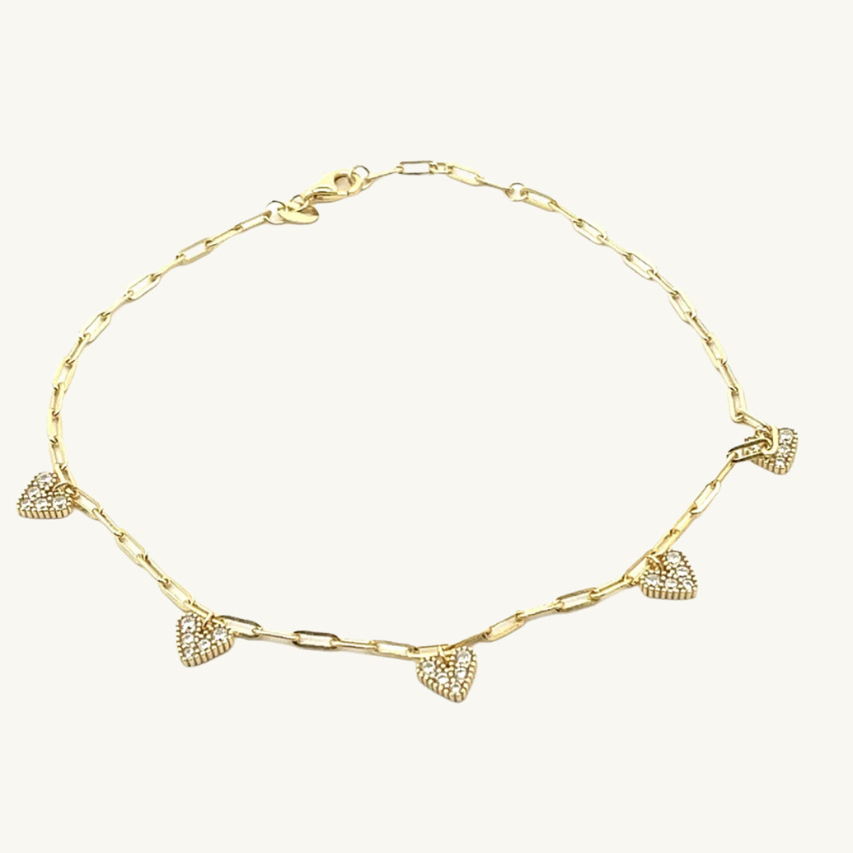 Paperclip 5 Dangling Heart Anklet
