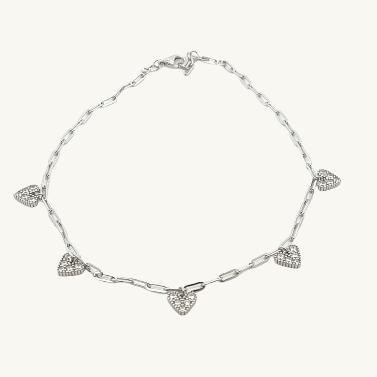 Paperclip 5 Dangling Heart Anklet