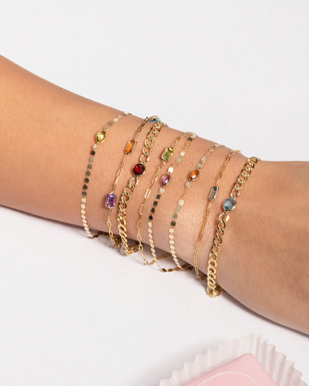 14K Birthstone Curb Chain Bracelet