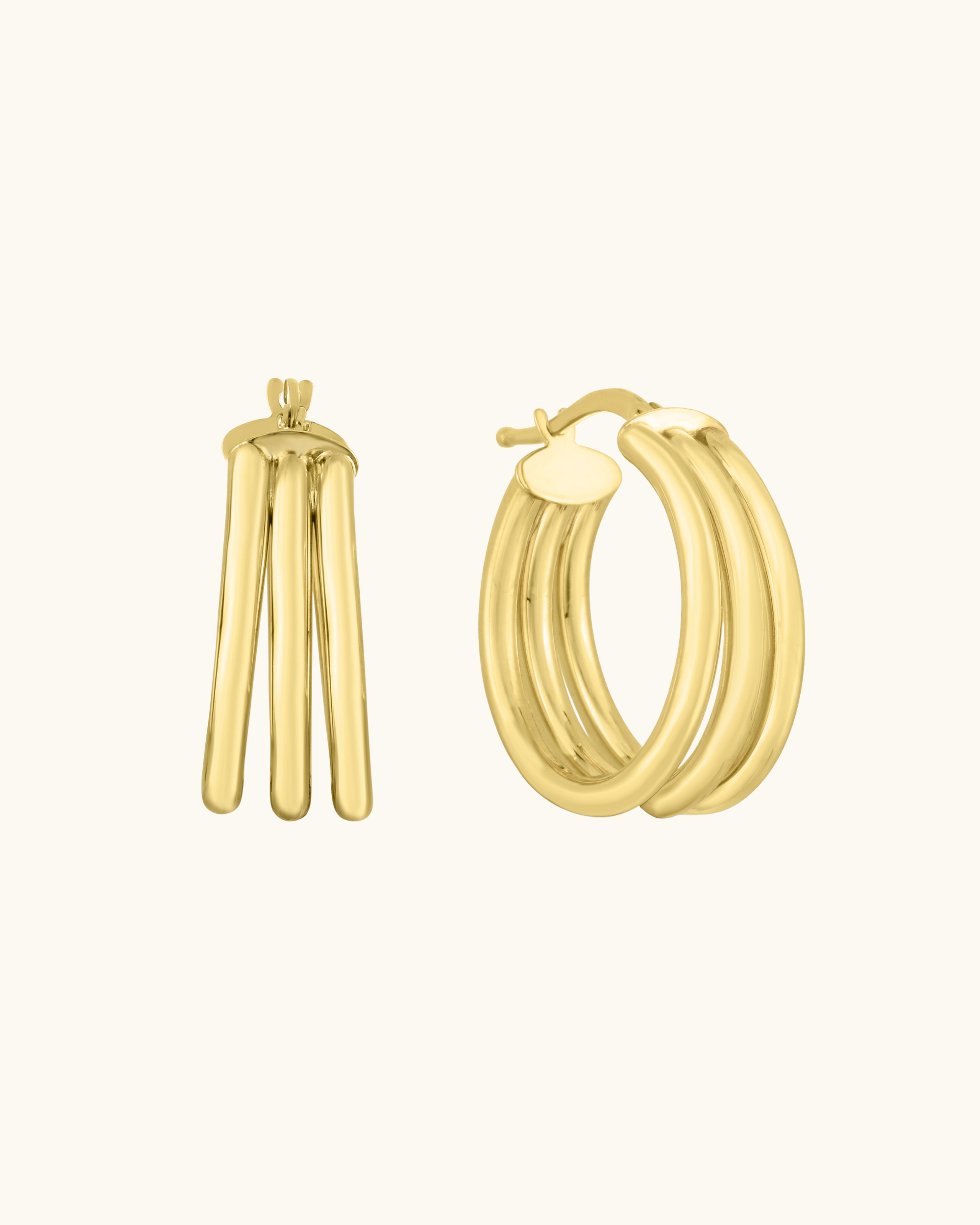14K Gold 15mm Large Triple Row Hoops