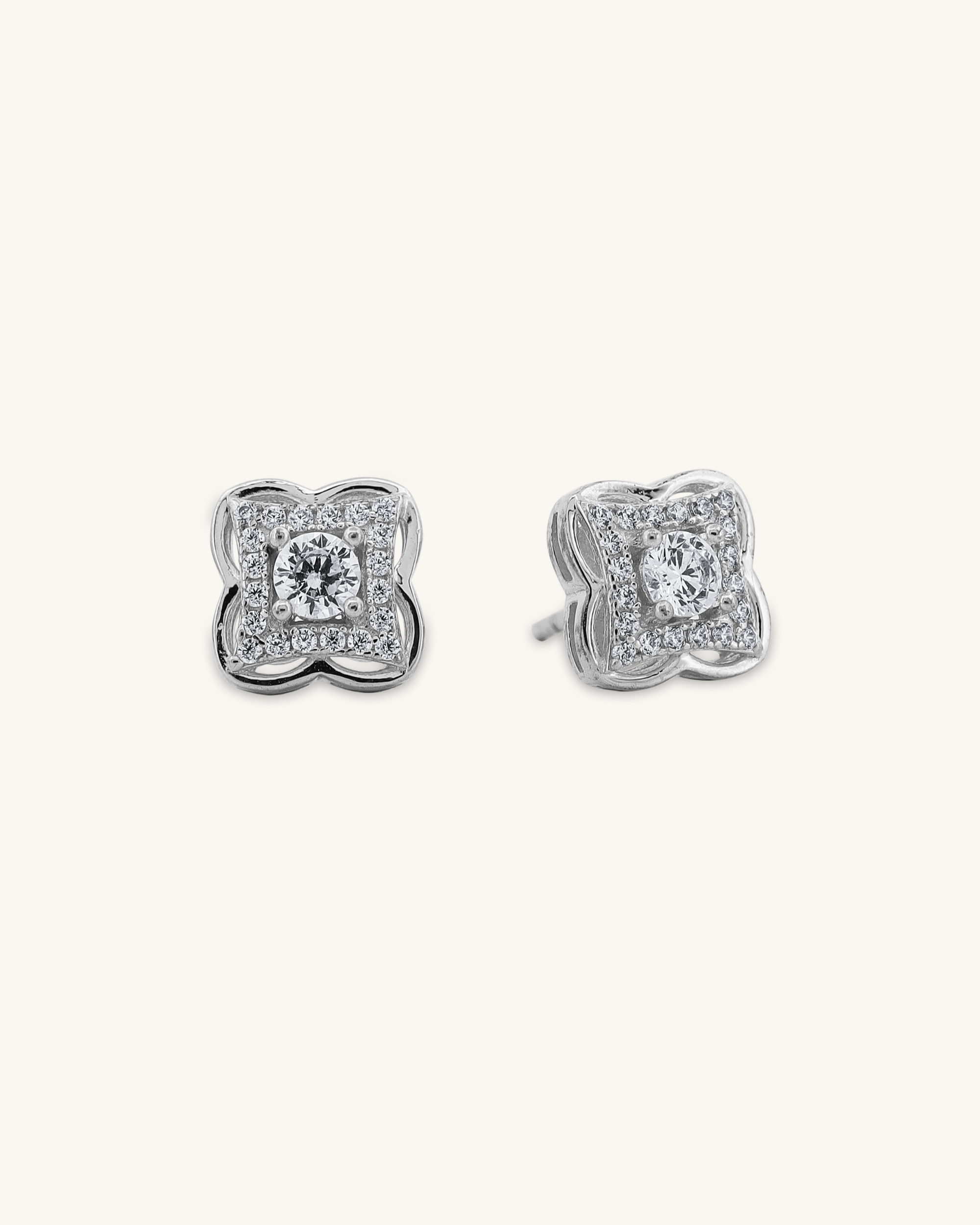 Solitaire Cut Clower Stud Earrings