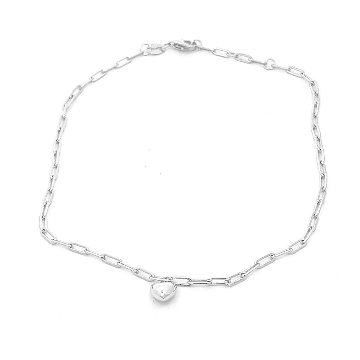 Paperclip Single Dangling Heart Anklet