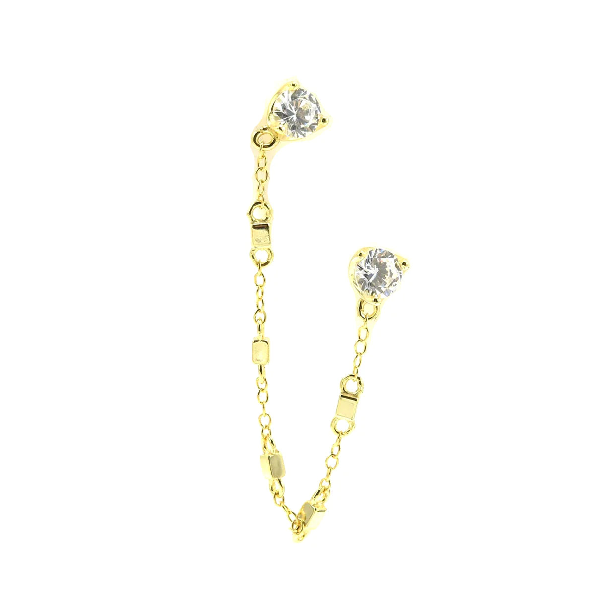 Double Diamond Stud With Chain Earring